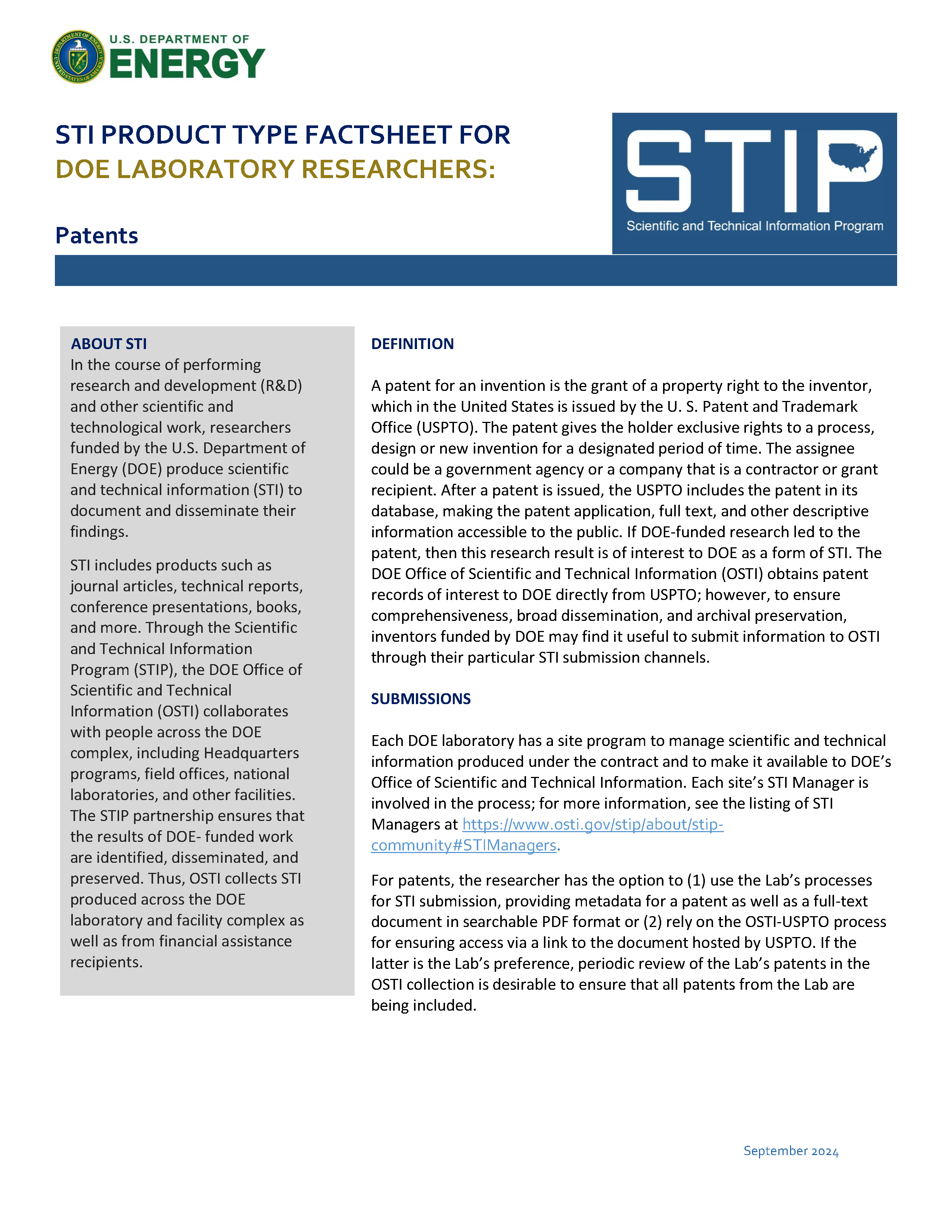 Patents, DOE Laboratory Researchers, Page 1 Patents - Labs Page 1