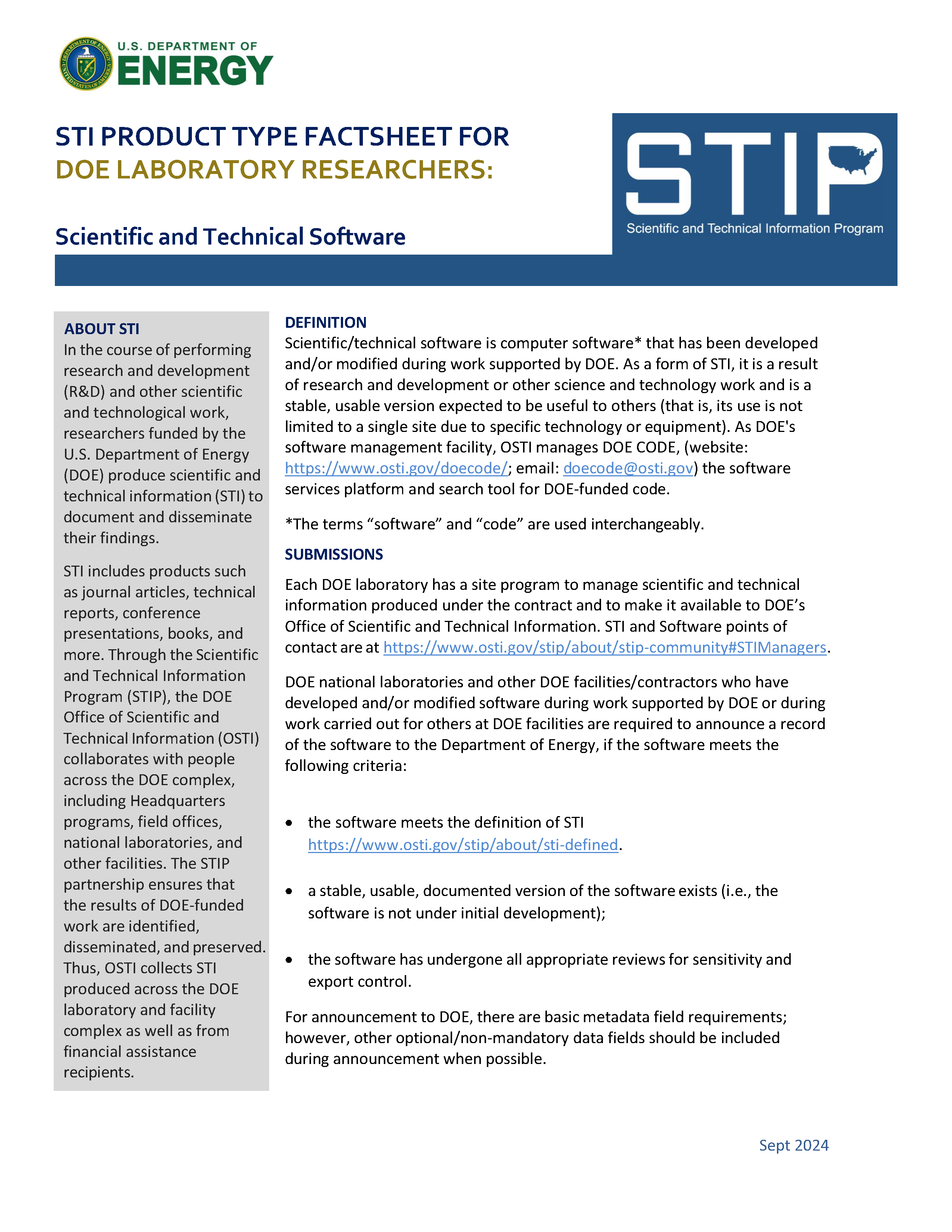 Scientific and Technical Software, DOE Laboratory Researchers, Page 1 Scientific and Technical Software - Labs Page 1